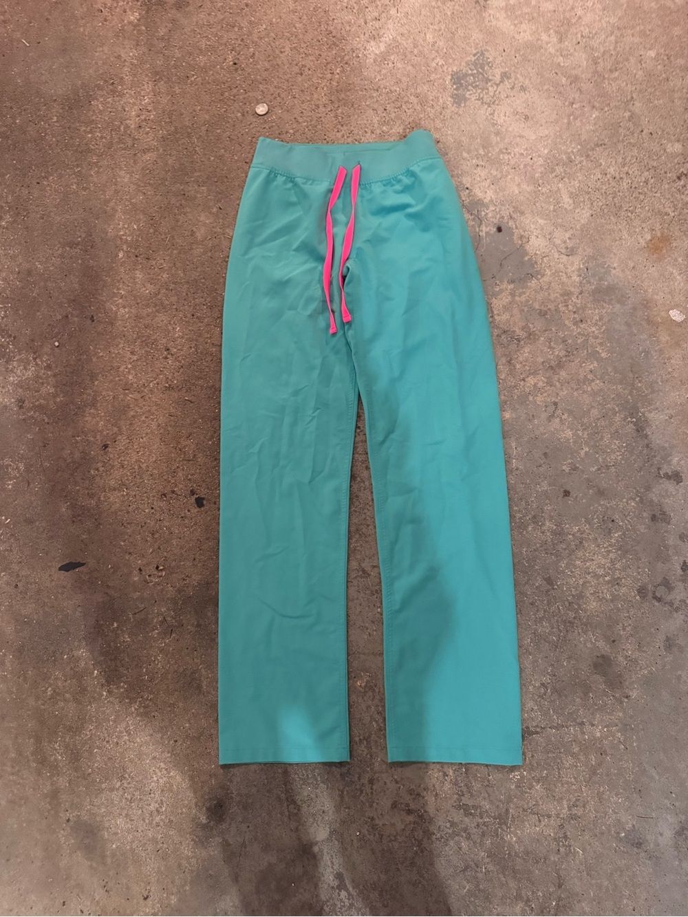 Figs Teal Scrub Pants with Pink Drawstring
